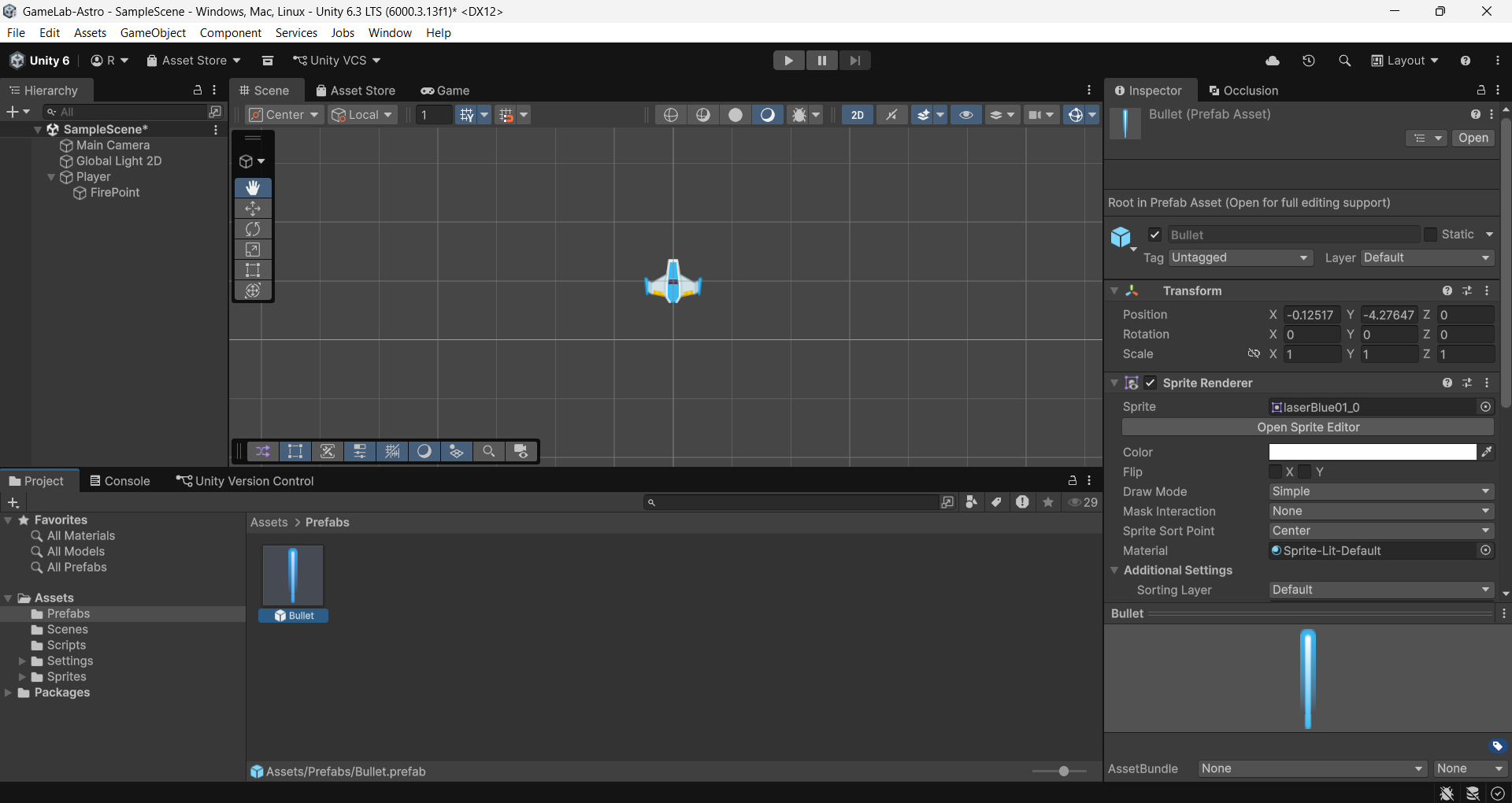 Prefab Bullet con su Sprite Renderer